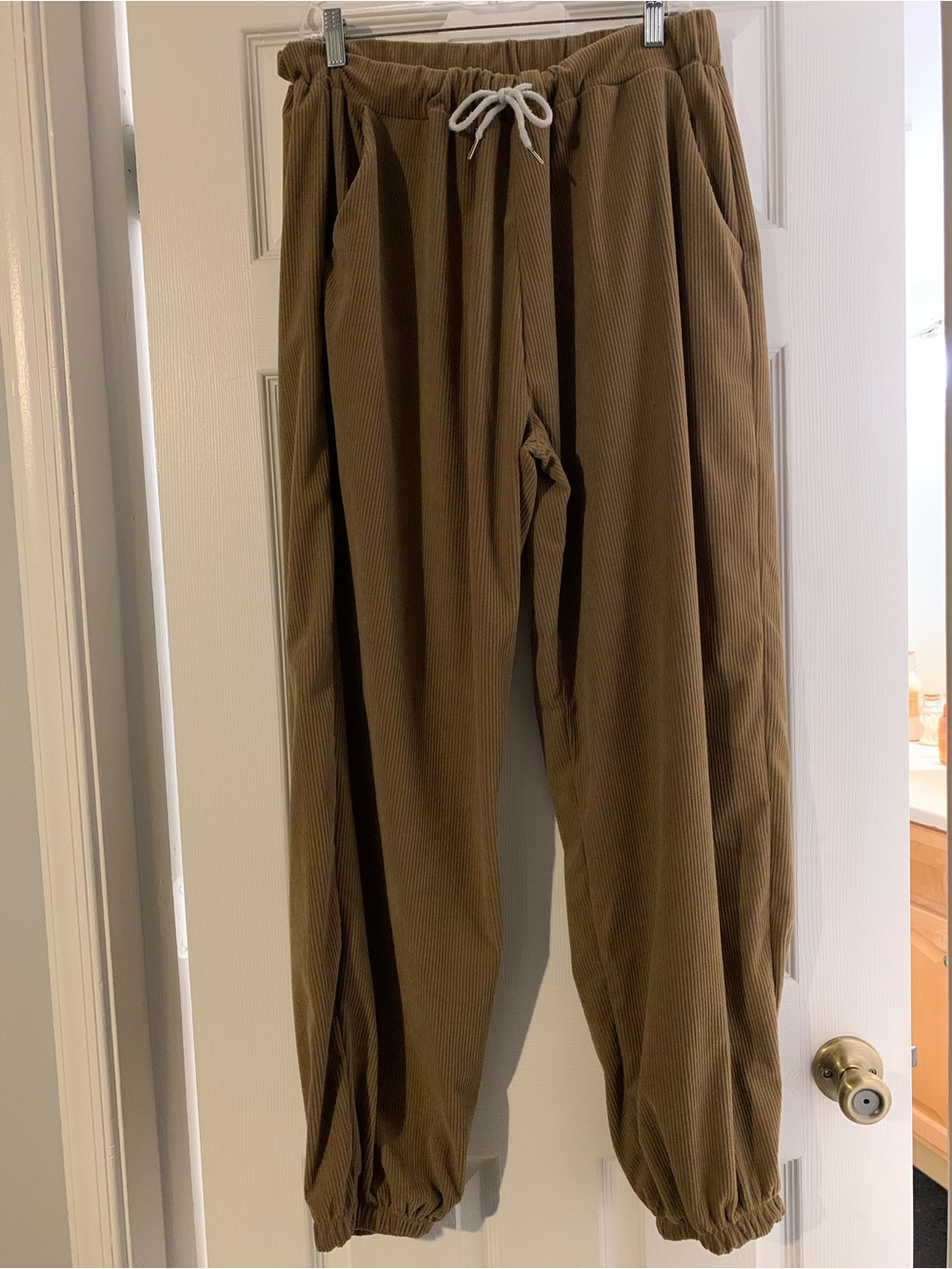 Relaxed Corduroy Drawstring Jogger Pants - Brown
